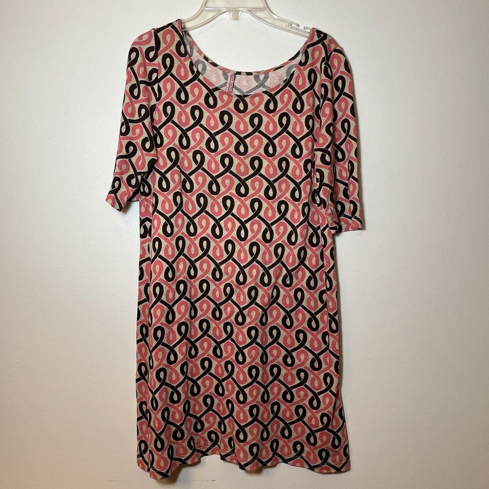 JUICY COUTURE Vintage Shift Dress Pink Geometric Elbow‎ Sleeve Scoop Neck Small
